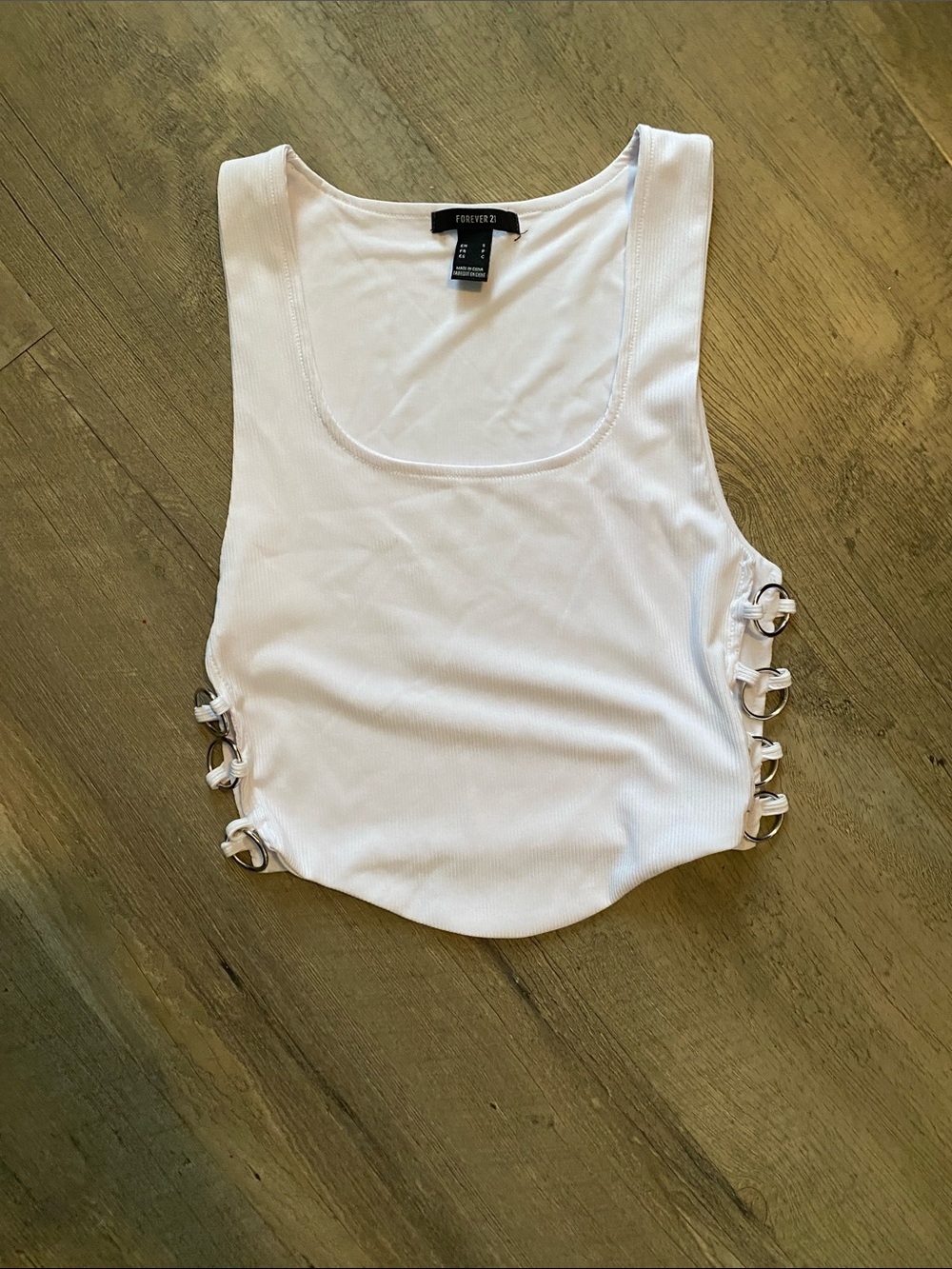 Forever 21 White Ribbed Tank with Side Ring Details